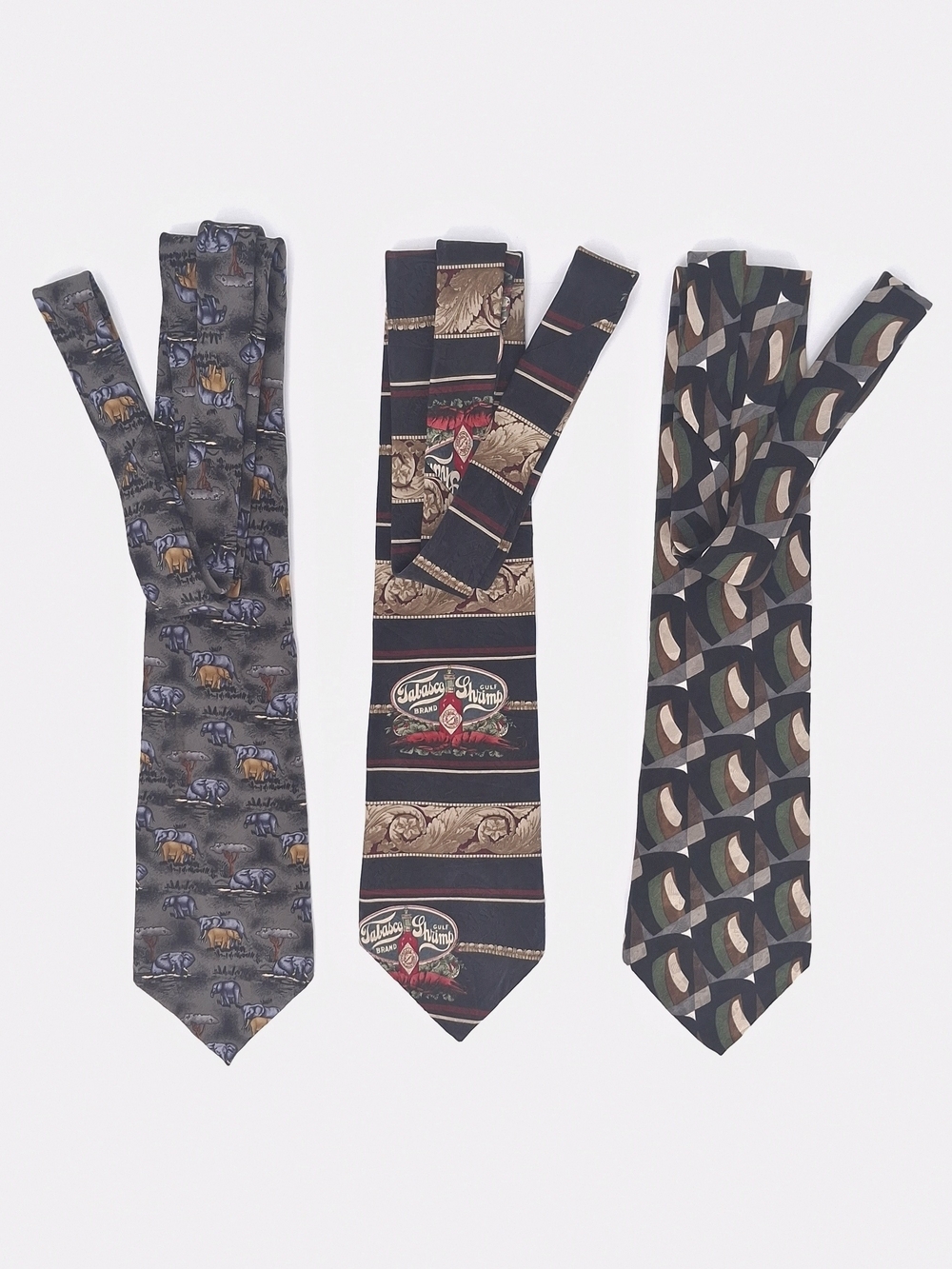 ✨VTG 100% Silk Mens Novelty Tie Bundle Lot of 3 Jim Valvano Tabasco J Riggins✨